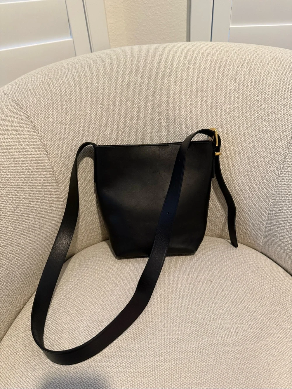Madewell Black Leather Crossbody with Gold Buckle